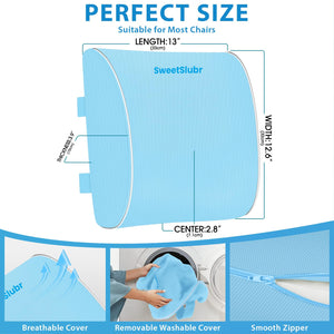 Lumbar Support Pillow for Office Chair, Car & Gaming Chair, Ergonomic Memory Foam Cushion for Back Comfort, Zoned Back Support, Double Adjustable Straps,Breathable Washable Cover,Light Blue