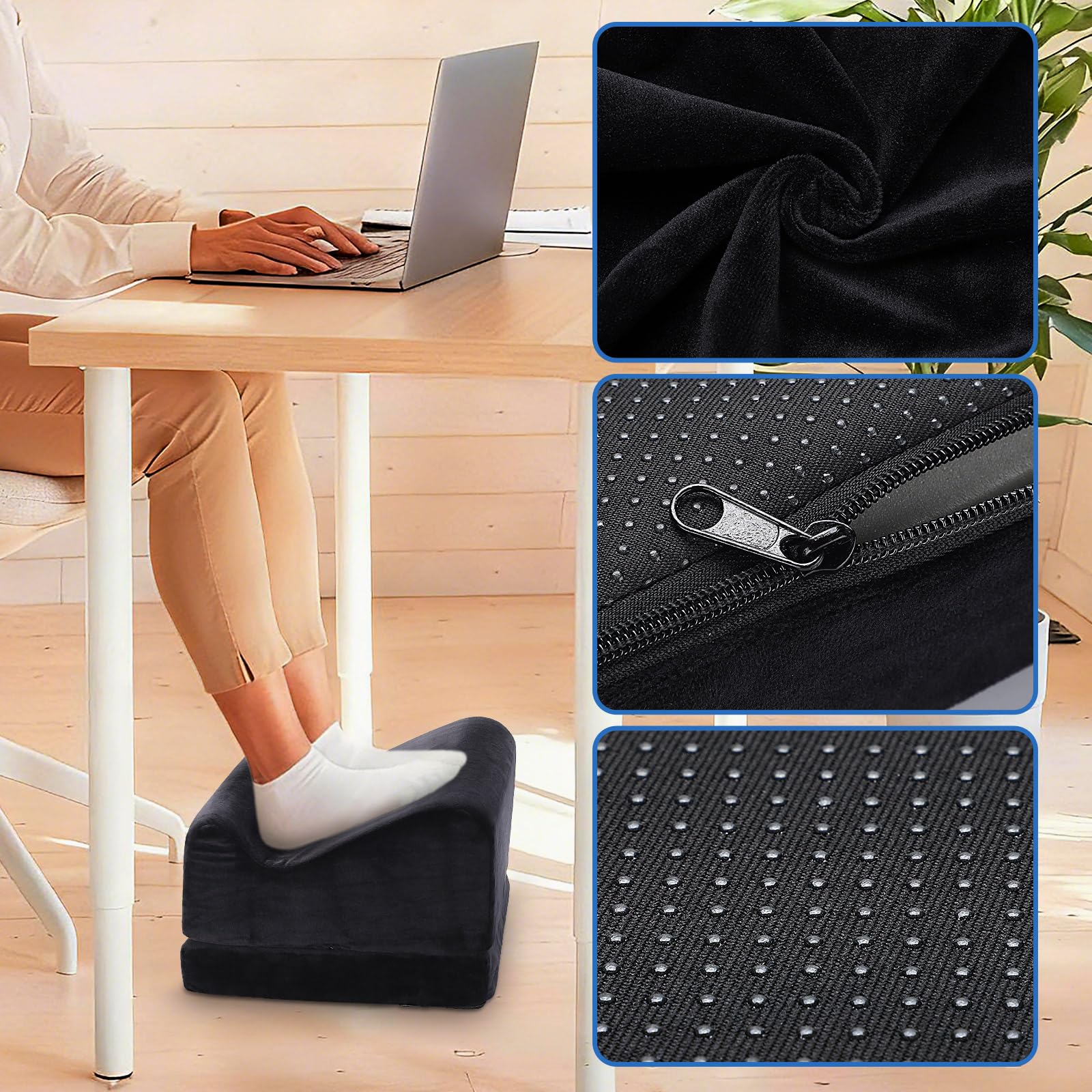 Ergonomic Foot Rest for Under Desk at Work, Multi-Angle Adjustable Height Under Desk Footrest for Office Gaming Chair, High-Density Foam Footstool Leg Elevation Pillow for Back Hip Knee Pain Relief