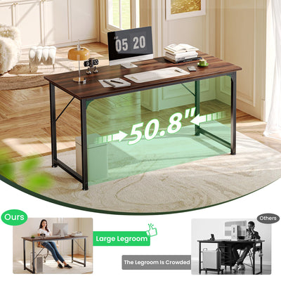 Computer Desk, 54 Inch Office Desk, Gaming Desk with Storage, Writing Desk Work Desk for Home Office, Study, Modern Simple Desk, Large Legroom, Metal Frame, Walnut