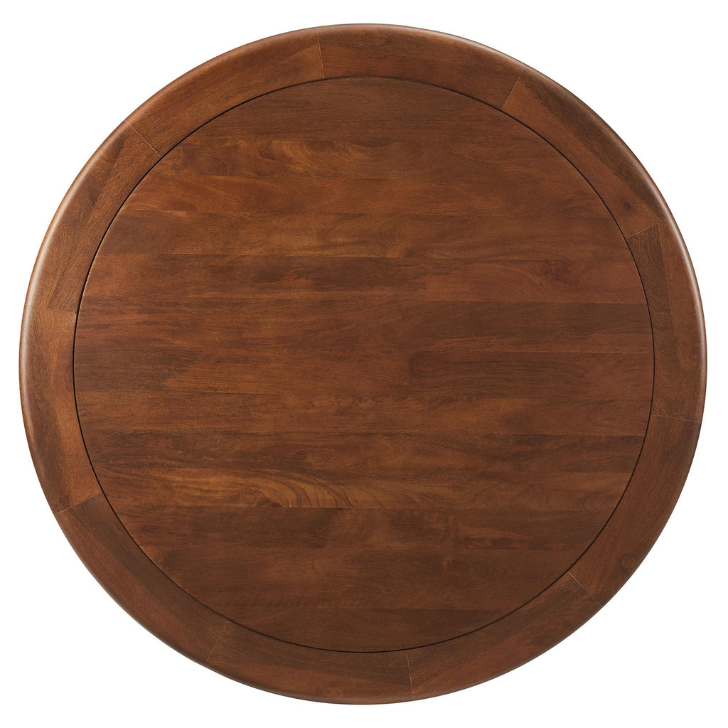48 Inch Round Wood Dining Table with Metal Pedestal in Black Walnut - Modern Industrial Dining Table for 4 People - Solid Wood Tulip Kitchen Table