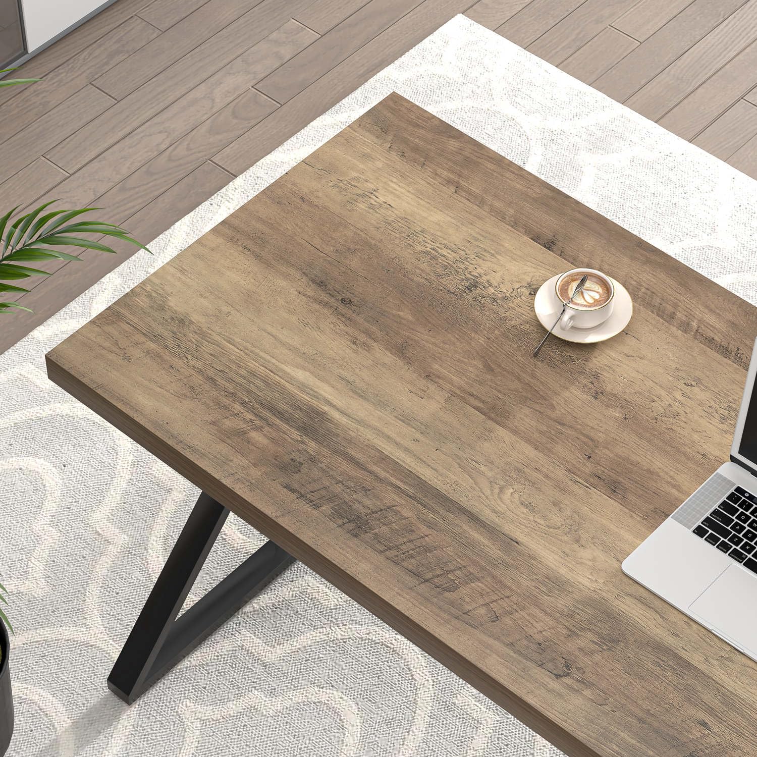 Computer Desk, Wood and Metal Study Writing Gaming Table for Bedroom Living Room, Rustic Oak, 53 Inch