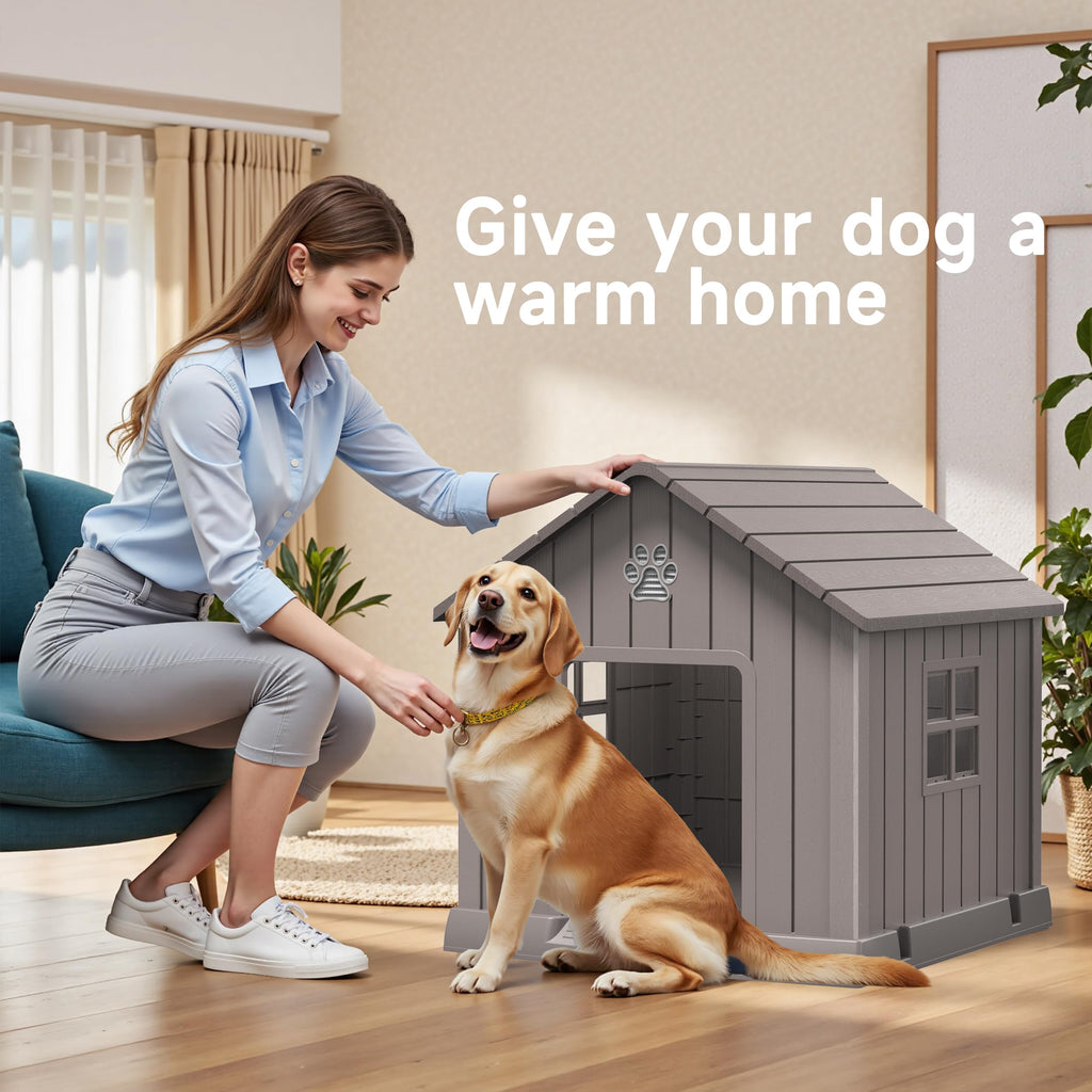 Dog House Indoor Outdoor for Small to Large Sized Dogs Indoor Outdoor Doghouse Puppy Shelter with Elevated Floor, Easy to Assemble (Light Brown, 31Inch(31.18 * 33.7 * 32.52))