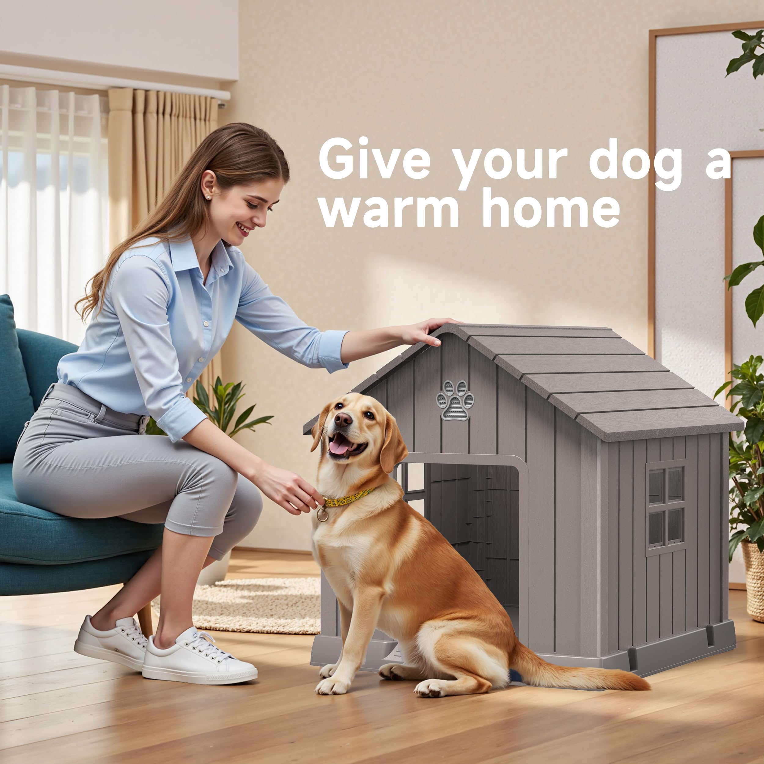 Dog House Indoor Outdoor for Small to Large Sized Dogs Indoor Outdoor Doghouse Puppy Shelter with Elevated Floor, Easy to Assemble (Light Brown, 31Inch(31.18 * 33.7 * 32.52))