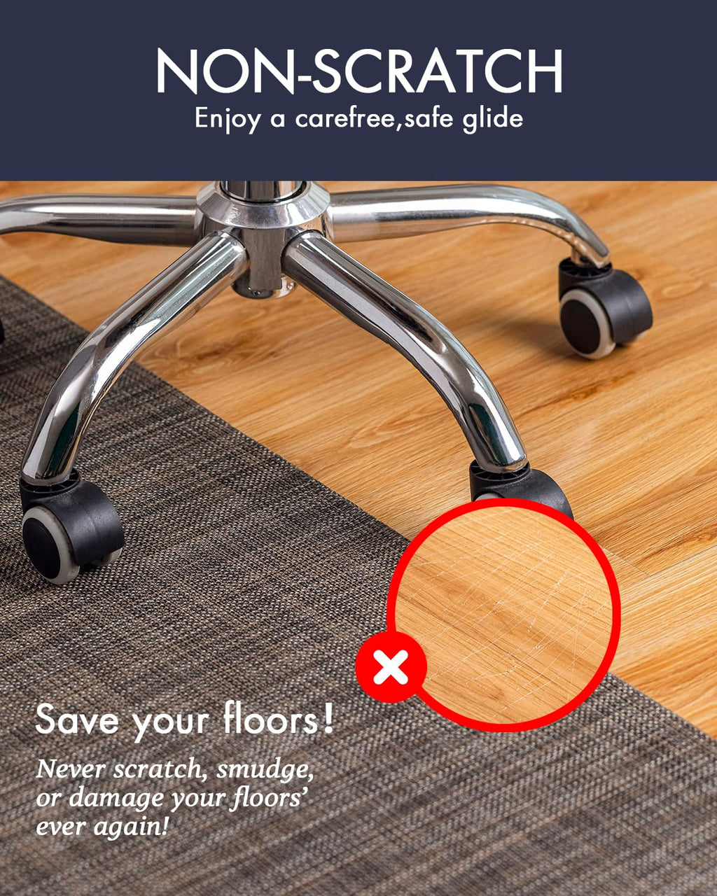 Office Chair Mat for Hardwood Floor Under Desk Computer Rolling Chair Mat for Wood/Tile Floor Non-Slip Heavy Duty Desk Rug PVC Plastic Hard Floor Protector 36" x 48" (Dark Walnut)