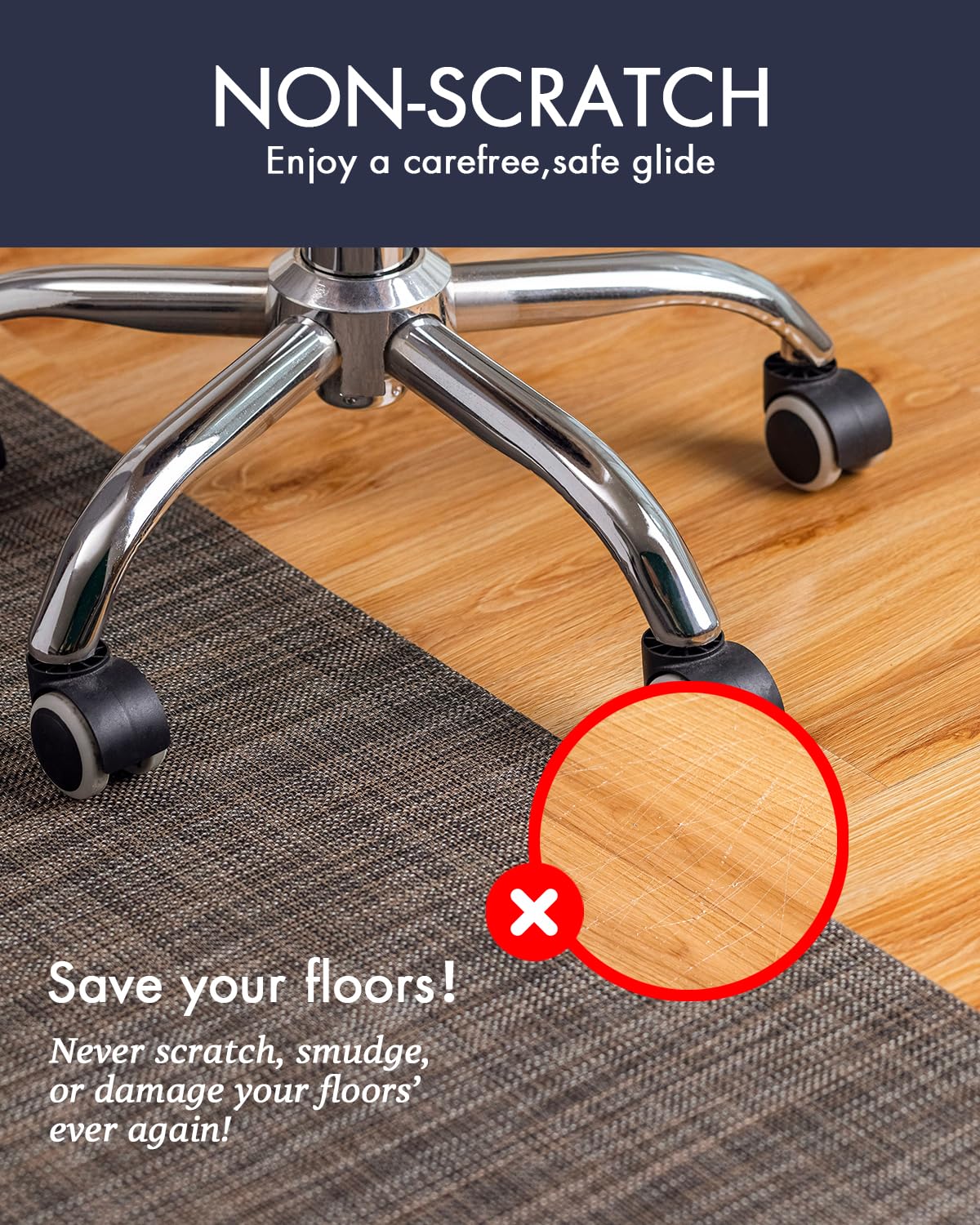 Office Chair Mat for Hardwood Floor Under Desk Computer Rolling Chair Mat for Wood/Tile Floor Non-Slip Heavy Duty Desk Rug PVC Plastic Hard Floor Protector 36" x 48" (Dark Walnut)