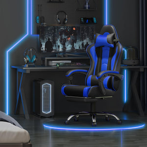 Gaming Chair, Video Game Chair with Massage Lumbar Support and Footrest Height Adjustable Ergonomic Computer Chair with Swivel Seat and Headrest Black/Blue