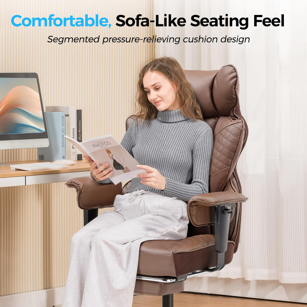Big and Tall Office Chair Heavy Duty Wide Ergonomic Gaming Chair with Deluxe Embossing Designed Leather with Foot Rest,150°Reclining Adjustable Armrests Pocket Spring Back Support and Pillow