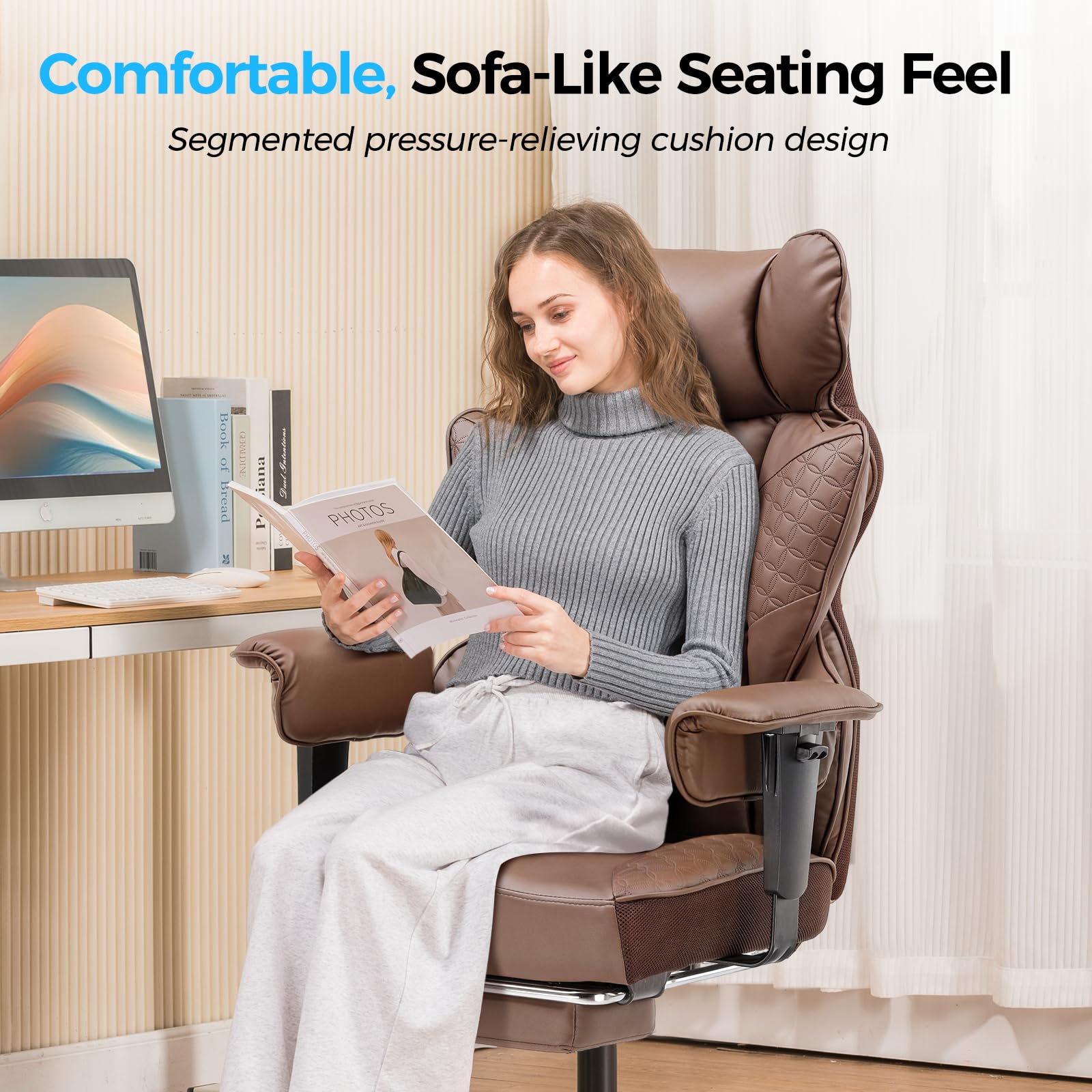 Big and Tall Office Chair Heavy Duty Wide Ergonomic Gaming Chair with Deluxe Embossing Designed Leather with Foot Rest,150°Reclining Adjustable Armrests Pocket Spring Back Support and Pillow