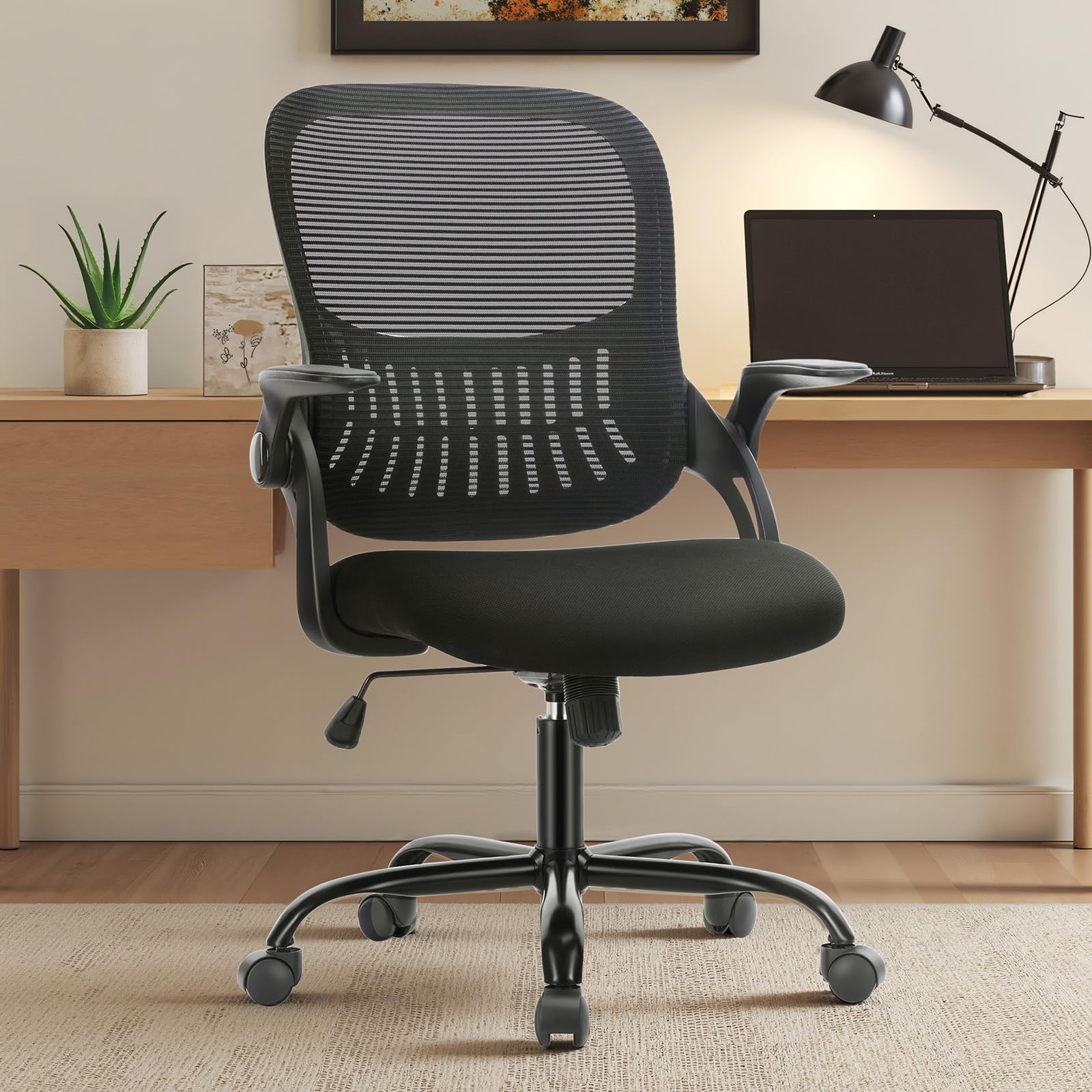 Home Office Managerial Executive Chair, Ergonomic Mesh Adjustable Swivel Mid-Back Chair with Comfortable Lumbar Support, Comfy Arms for Bedroom,Study,Student