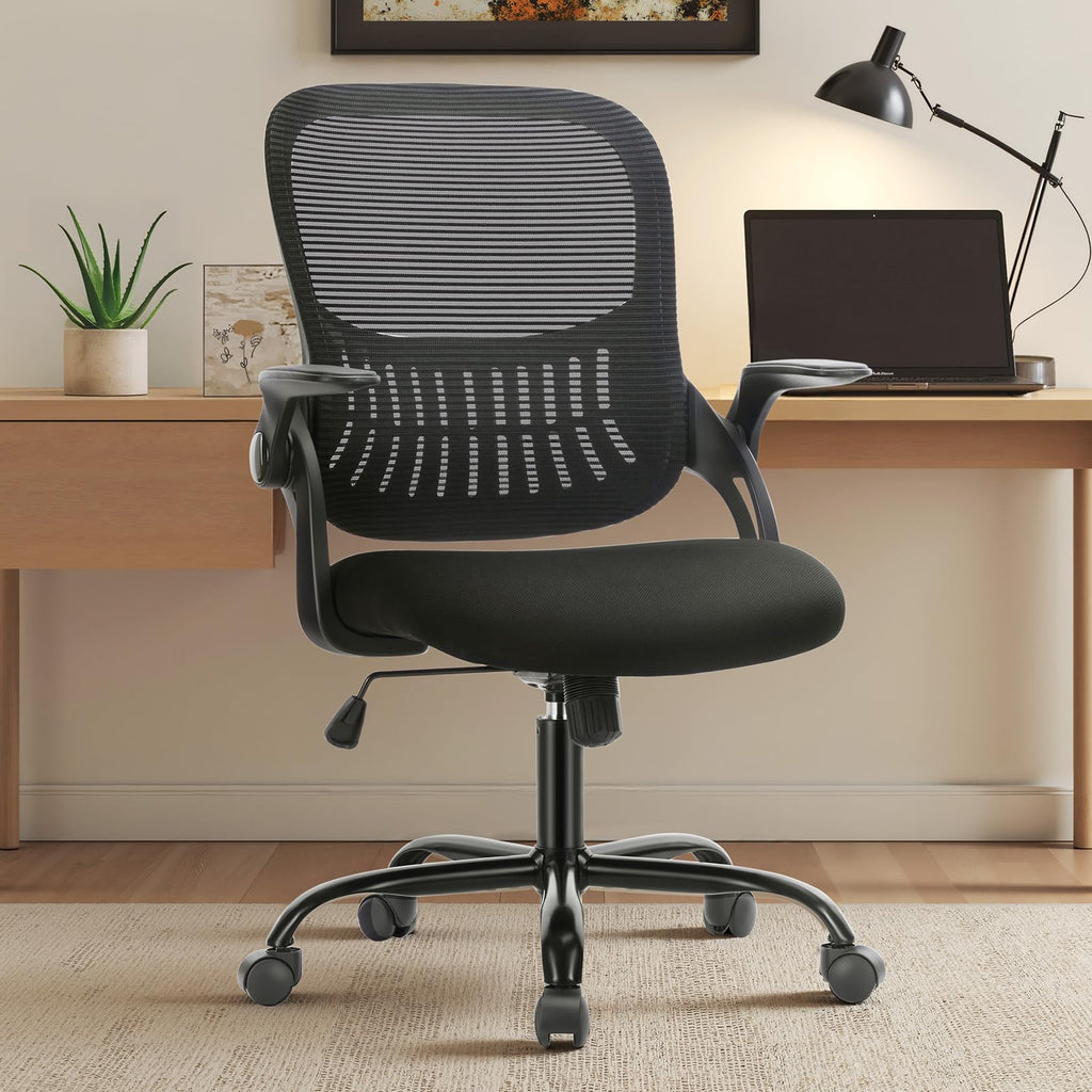 Home Office Managerial Executive Chair, Ergonomic Mesh Adjustable Swivel Mid-Back Chair with Comfortable Lumbar Support, Comfy Arms for Bedroom,Study,Student