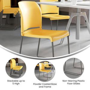 HERCULES Series 880 lb. Capacity Yellow Full Back Contoured Stack Chair with Gray Powder Coated Sled Base