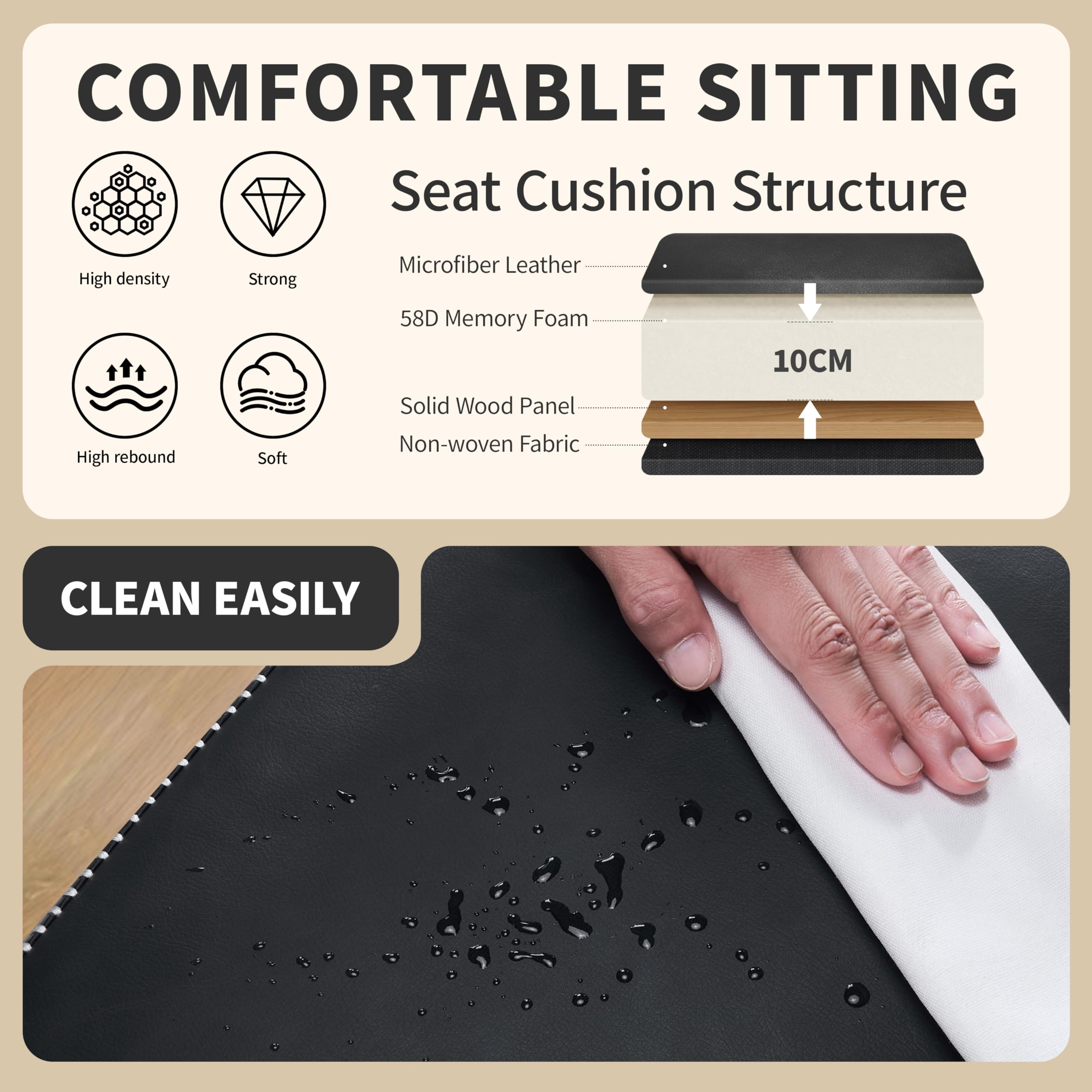 Bar Stools Set of 2, 24 Inch Counter Height Bar Stool for Kitchen Island, Modern Kitchen Bar Stools with Sturdy Metal Base and Thickened Cushion, Black