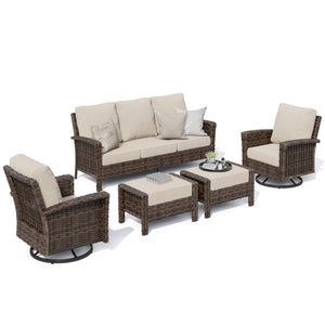Patio Furniture Set with Swivel Chairs, High Back Outdoor Wicker Furniture with 5.5