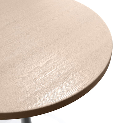 Mid-Century Modern 27 Inch Round Dining Table, MDF Wood Tabletop with White Steel Pedestal Base, Contemporary Kitchen & Dining Room, Small Space Breakfast Table, Light Natural Wood