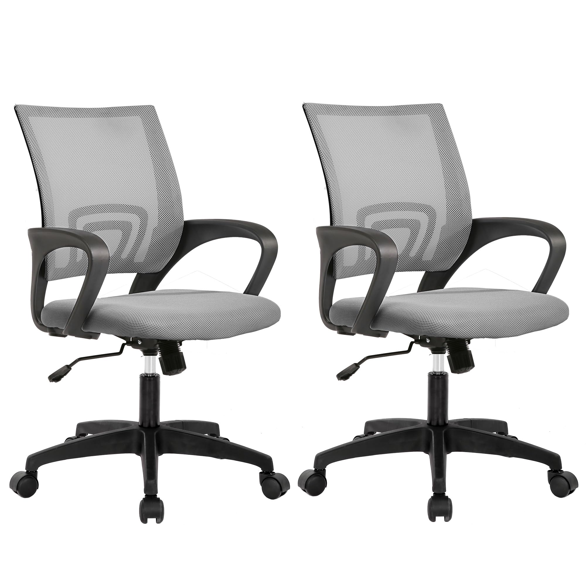 Ergonomic Office Chair | Mid-Back Swivel Desk Chair | Breathable Backrest & Lumbar Support | Adjustable Height | Sponge Seat | Rolling Wheels | Grey | for Adults & Women | Pack of 2