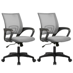 Ergonomic Office Chair | Mid-Back Swivel Desk Chair | Breathable Backrest & Lumbar Support | Adjustable Height | Sponge Seat | Rolling Wheels | Grey | for Adults & Women | Pack of 2
