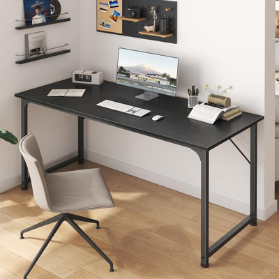 Computer Desk, 55 Inch Home Office Desk, Gaming Writing Work from Home Study Desk, Large Legroom, Sturdy Metal Frame, Modern Simple, Black