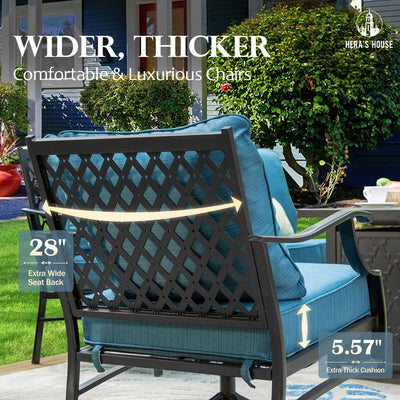 5 Piece Patio Furniture Set, 2 x Leg Chair, 2 x Ottoman, 1 x 3-Seat Sofa, All Cushioned 7 Seats Metal Outdoor Conversation Set for Lawn Garden Backyard