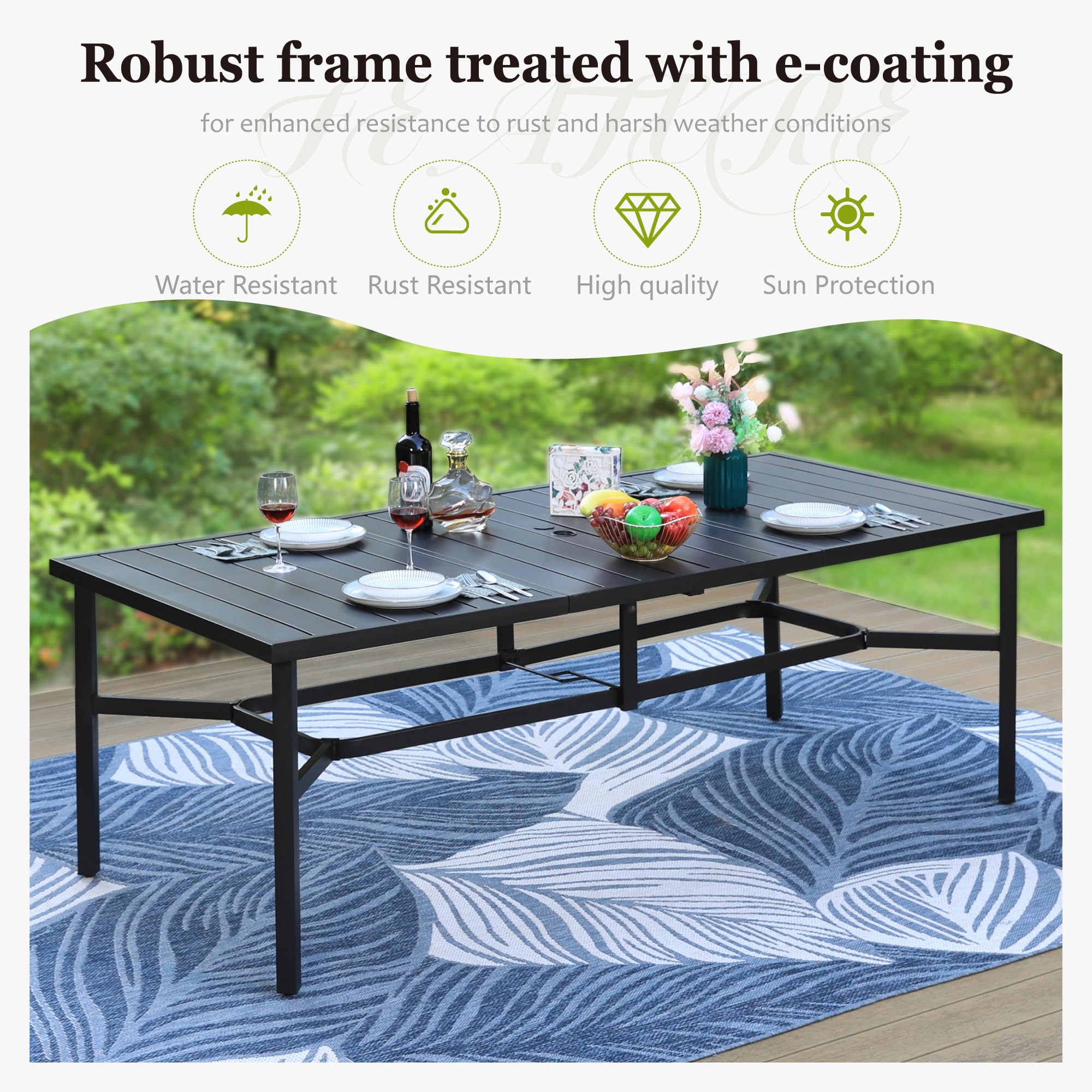 9 Pieces Patio Dining Set, 8 Red Textilene Patio Chairs and 83" Large Rectangle Dining Table, Outdoor Table and Chairs Set for Lawn Garden Backyard Deck