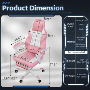 Video Gaming Chairs for Adults, Gamer Chair with Footrest, High Back, Big and Tall Gamer Chair‘s with Massage Lumbar Support, 360° Swivel Height Adjustable Computer Chaires, Pink