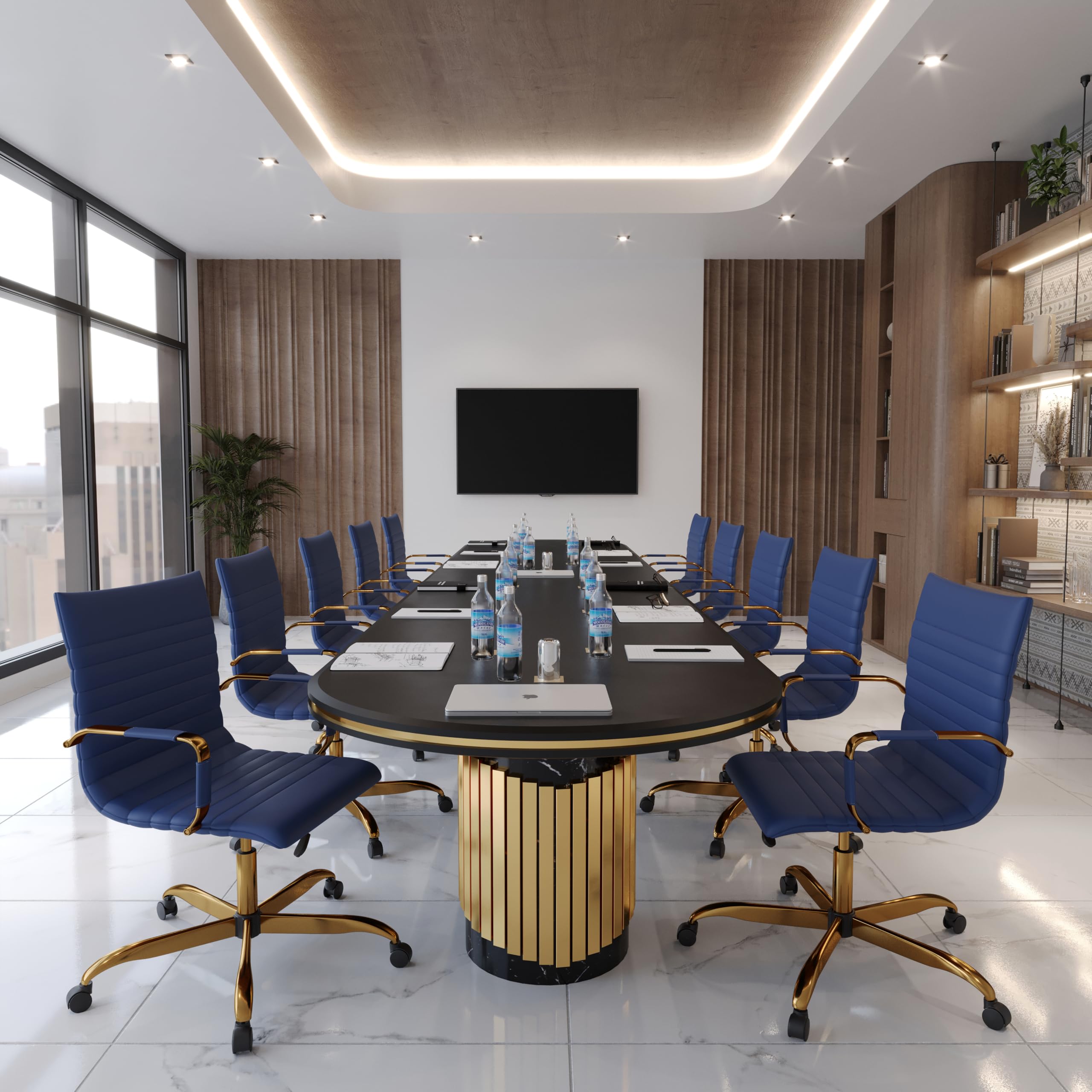 Qty 6 Modern Ergonomic Executive Office Chair, High-Back Leather Conference Desk Chair with Adjustable Height, Tilt Control, 360° Swivel & Gold Frame for Home Office