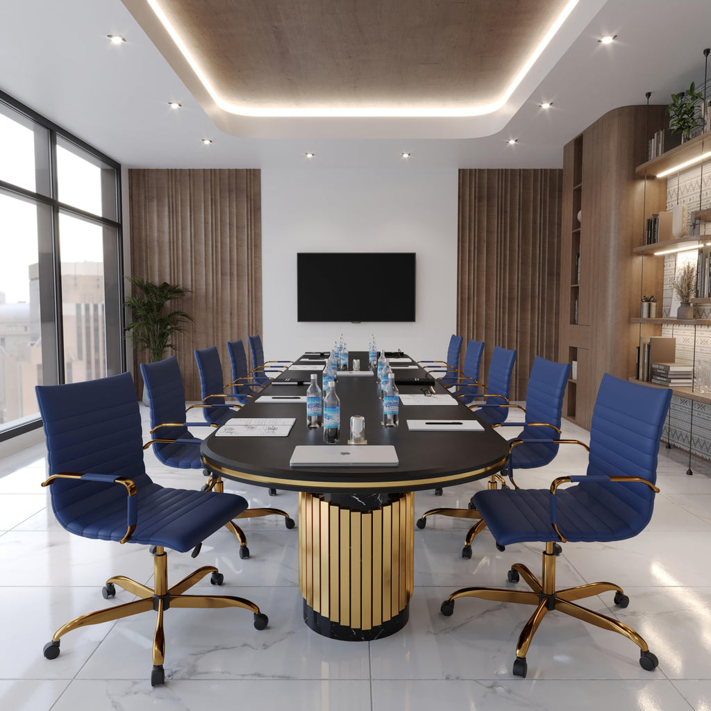 Modern Ergonomic Executive Office Chair, High-Back Leather Conference Desk Chair with Adjustable Height, Tilt Control, 360° Swivel & Gold Frame for Home Office