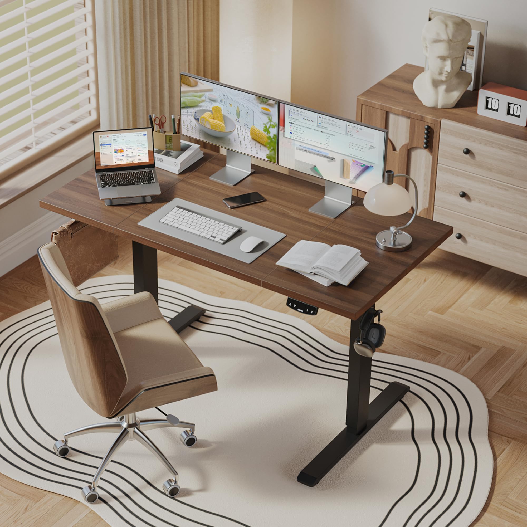 Electric Standing Desk, 63 x 23.6 Inches, Dark Walnut