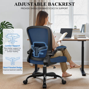 Office Chair, Ergonomic Desk Chair Breathable Mesh Chairs Adjustable High Back Lumbar Support Flip-up Armrests, Executive Rolling Swivel Comfy Computer Chairs Home Office Navy