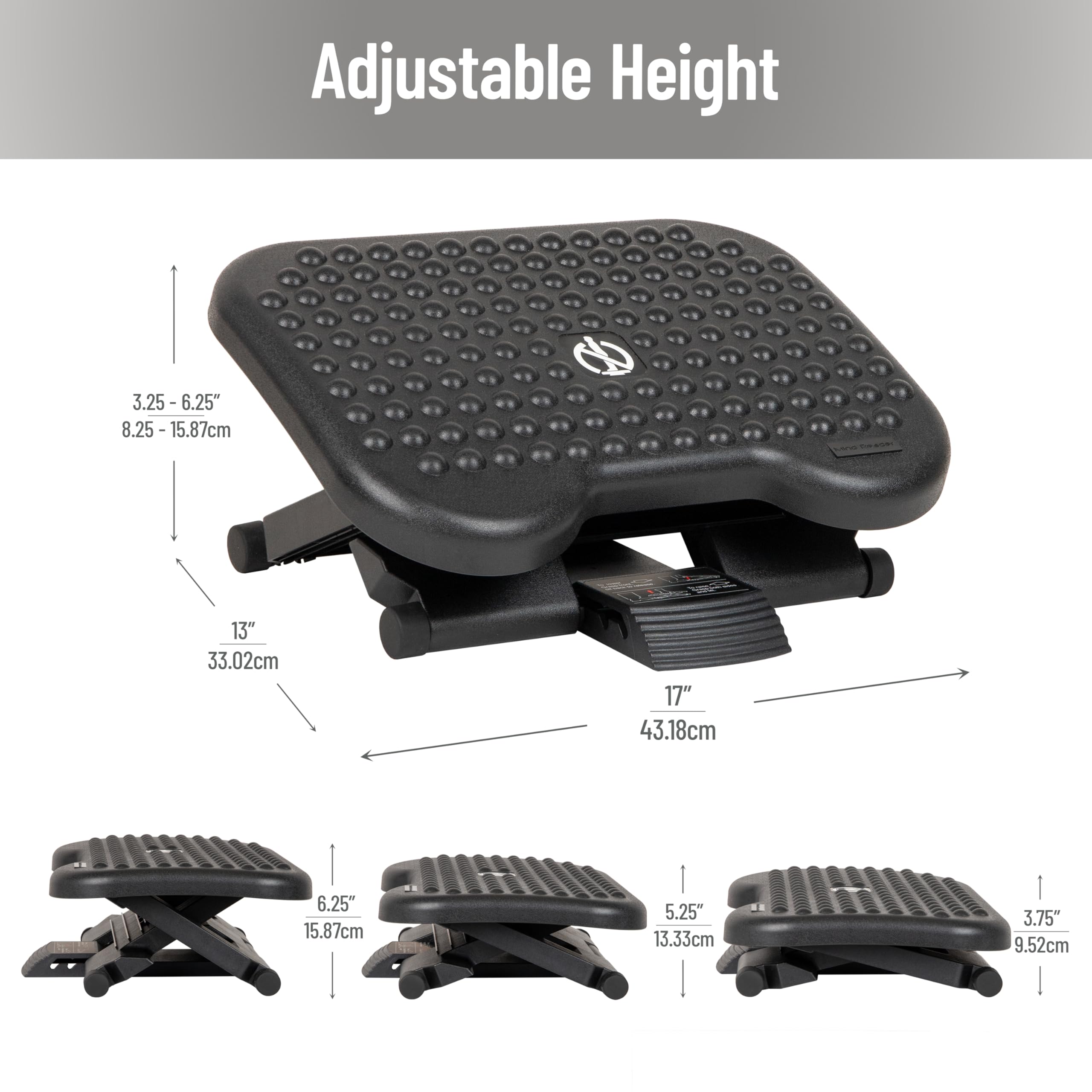 Foot Rest, Under Desk at Work, Ergonomic, Height Adjustable, Office, Plastic, Black