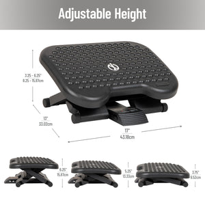 Foot Rest, Under Desk at Work, Ergonomic, Height Adjustable, Office, Plastic, Black