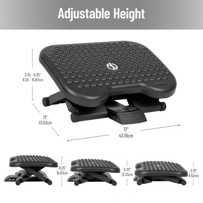Foot Rest, Under Desk at Work, Ergonomic, Height Adjustable, Office, Plastic, Black
