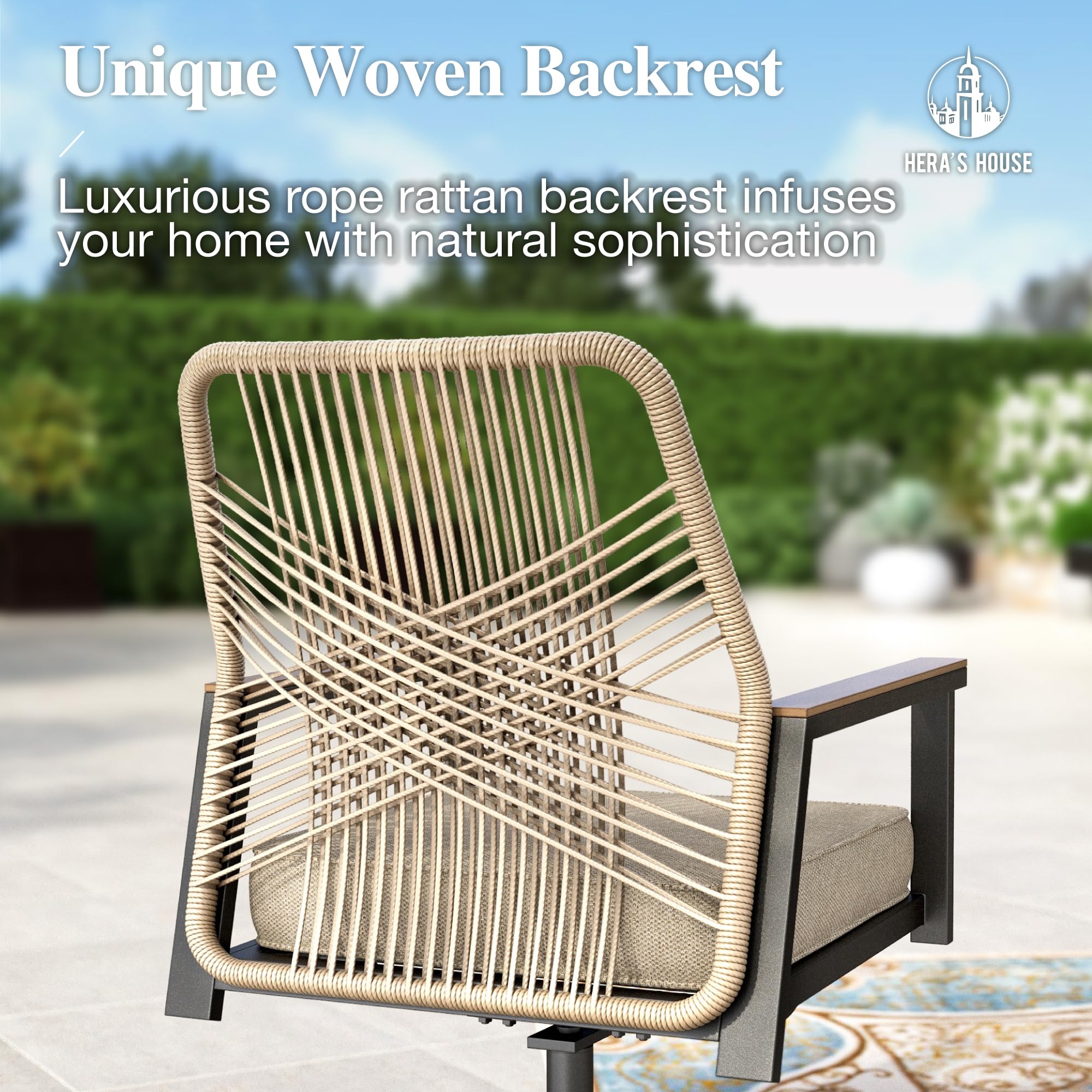 7 Pieces Patio Table and Chairs Set, Outdoor Dining Set for 7, 6 x Cushioned Woven Rattan Chairs and 54” Round Metal Table with Umbrella Hole for Lawn Deck Yard