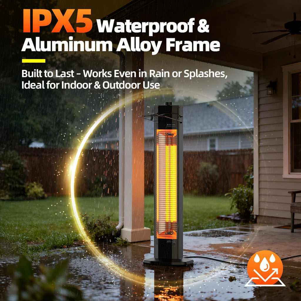 Outdoor Electric Patio Heater, 34- inch Outdoor Electric Patio Heater, 1500W Instant Heating, 3 Heat Levels, Tip-Over & Overheat Protection, IPX5 Waterproof Portable Garage Heater Porch Indoor