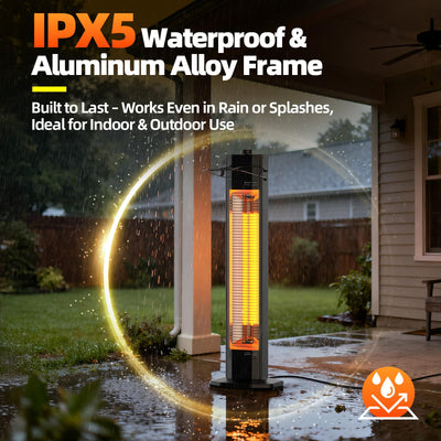 Outdoor Electric Patio Heater, 34- inch Outdoor Electric Patio Heater, 1500W Instant Heating, 3 Heat Levels, Tip-Over & Overheat Protection, IPX5 Waterproof Portable Garage Heater Porch Indoor