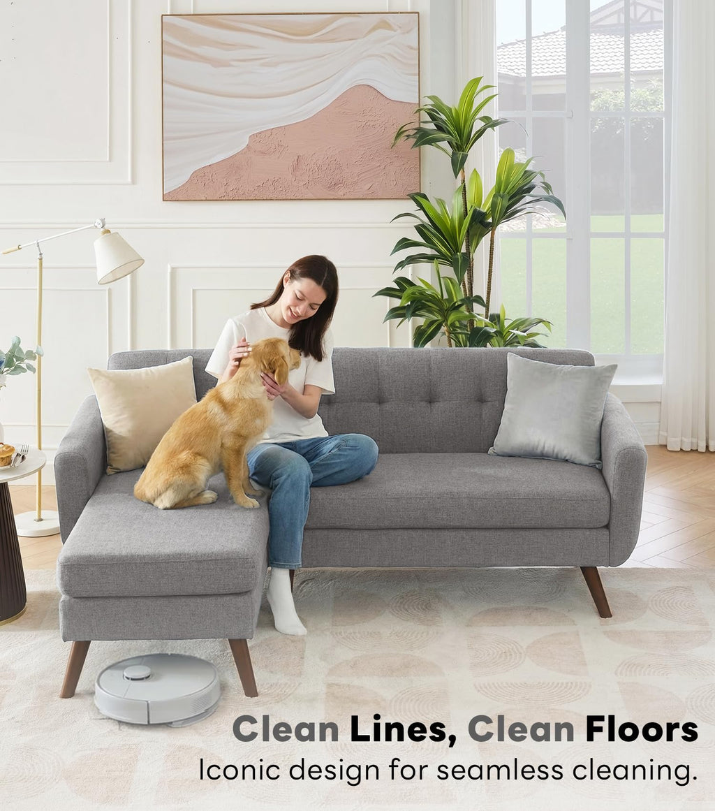 L Shaped Couch, 80" W Mid-Century Modern Sofa, Sectional Couches, 3 Seater Sofas with Wide Chaise Lounge, Button Tufted Upholstered Sectional Sofa for Living Room, Bedroom, Gray