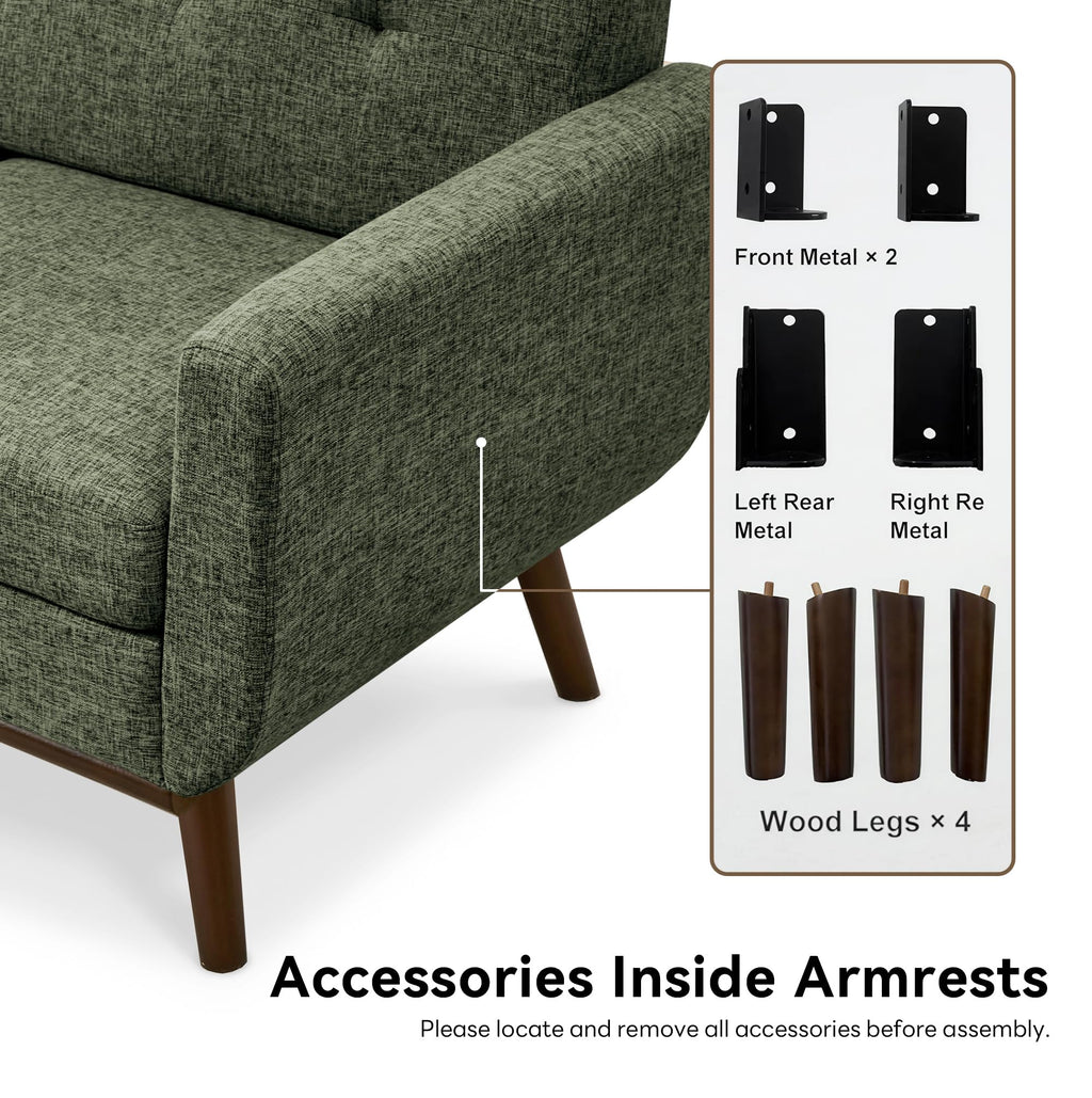 65.2" W Loveseat Sofa, Mid Century Modern Decor Love Seat Couches for Living Room, Button Tufted Upholstered Furniture, Solid & Easy to Install Small Couch for Bedroom Office Apartment, Green