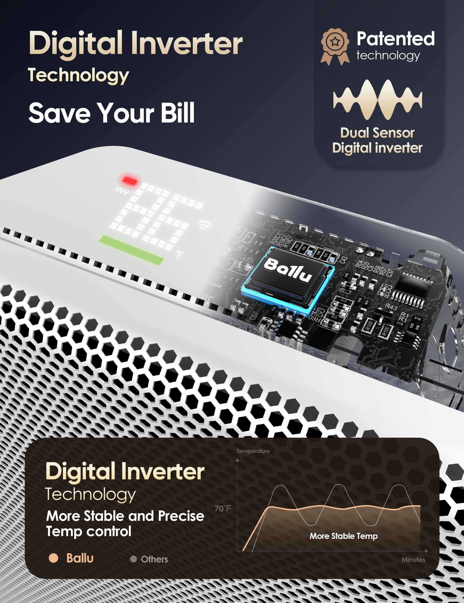Convection Panel Space Heater for Large Room,Smart Quiet Heater Inverter Energy Efficient for Indoor Use