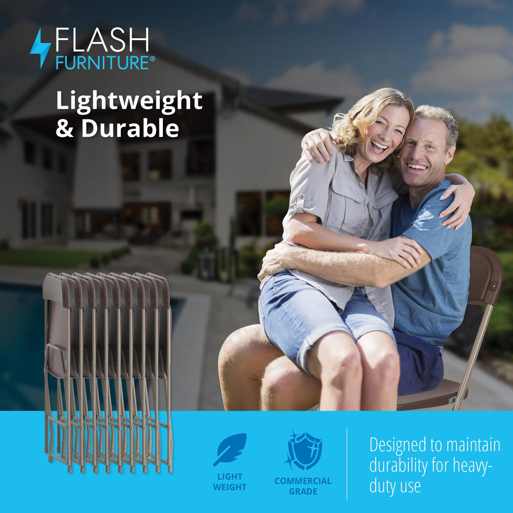 10 Pack, Hercules Series Plastic Folding Chair Brown -  650LB Weight Capacity Comfortable Event Chair-Lightweight Folding Chair