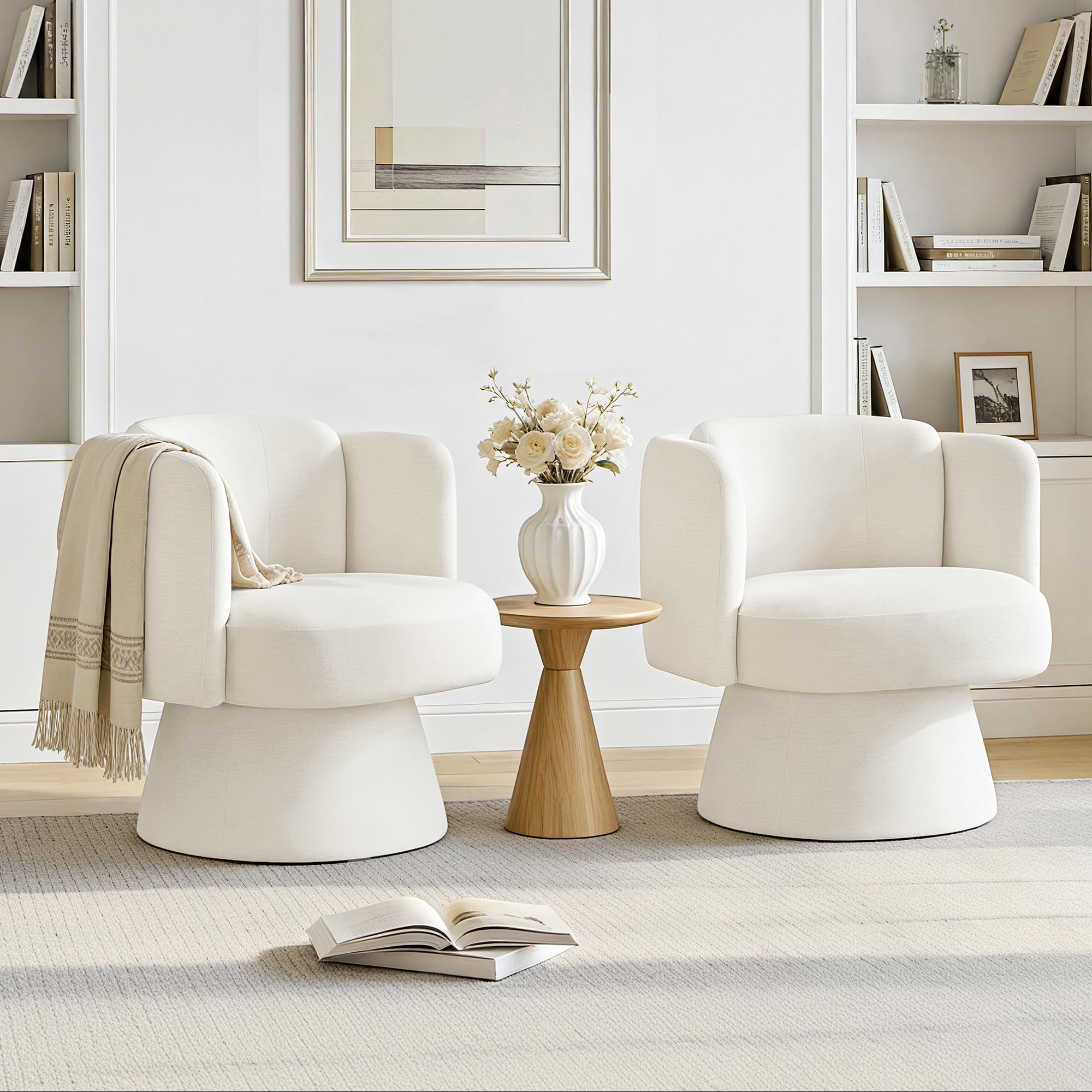Swivel Barrel Chair Set of 2,360° Accent Chairs with Round Backrest,Upholstered Lounge Chair for Vanity,Living Room,Bedroom,Reading Nook,Linen