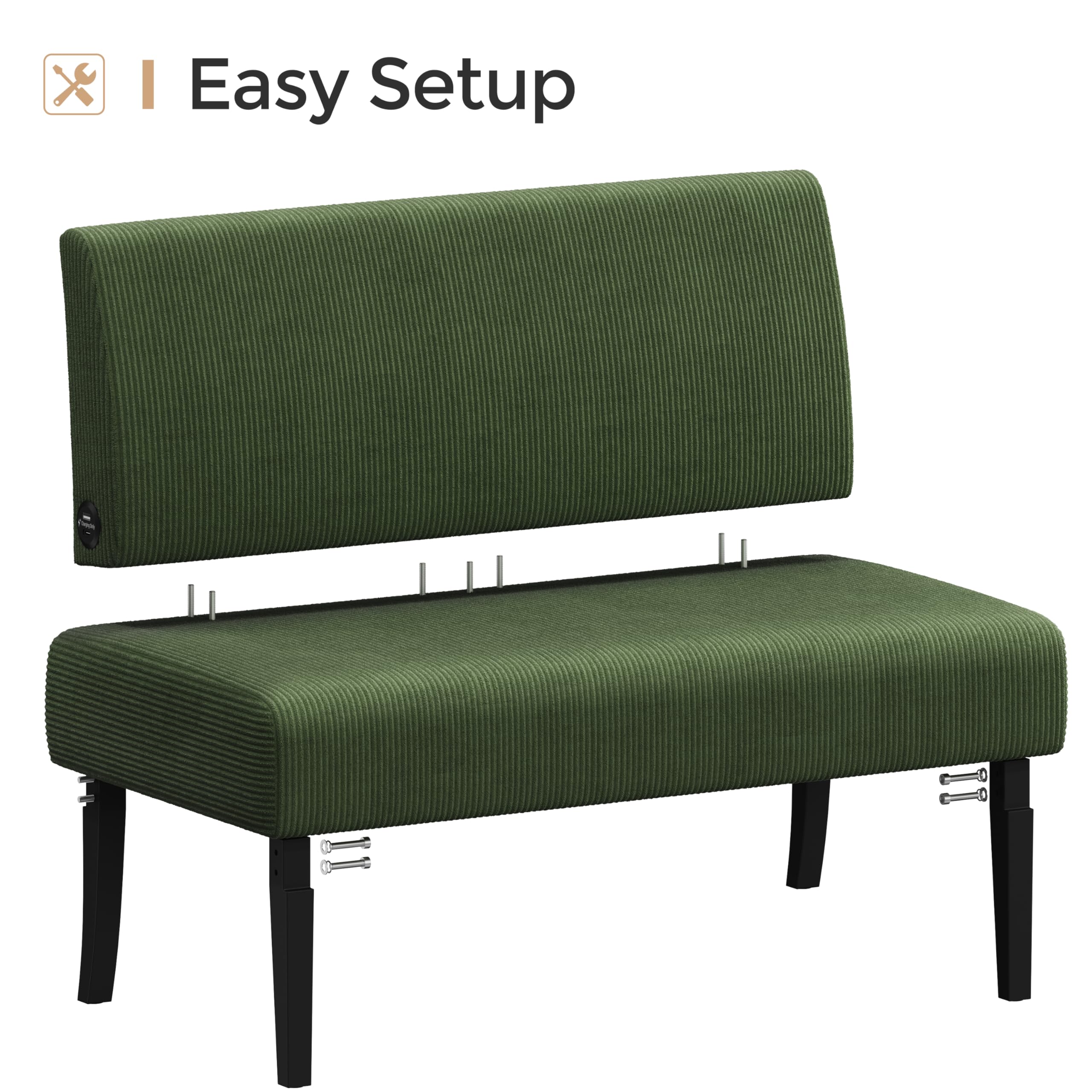 Small Mini Sofa Couch Armless Loveseat Futon for Bedroom, Corduroy Fabric & Easy Assembly, for Small Spaces Living Room,Dorm,Office,Apartment, Green