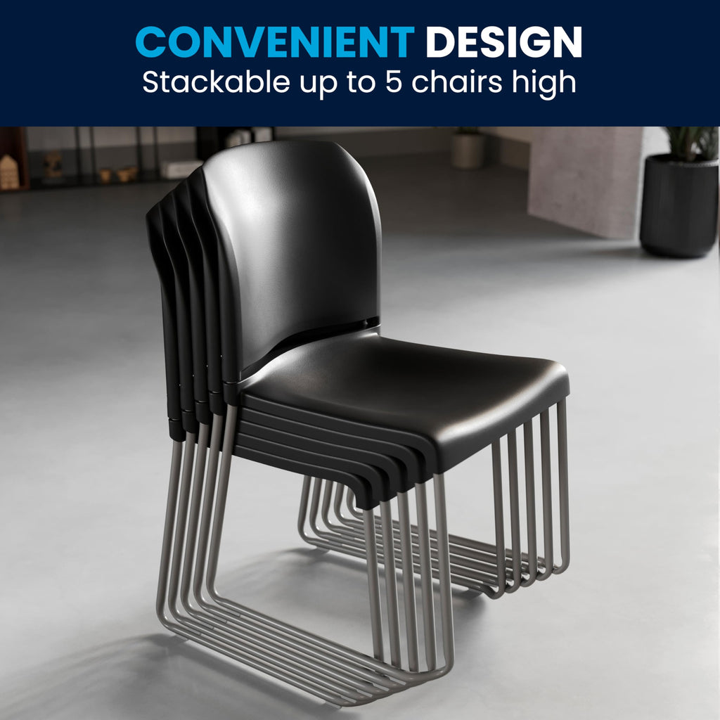 Set of 5, Black, Hercules Series Contoured Stacking Chairs for Waiting Rooms and Offices, Ergonomic Lobby Chairs with Curved Back