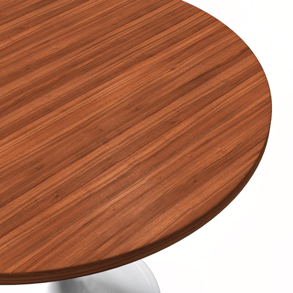 Mid-Century Modern 36 Inch Round Dining Table, MDF Wood Tabletop with White Steel Pedestal Base, Contemporary Kitchen & Dining Room Table, for Small Spaces (Cognac Brown)