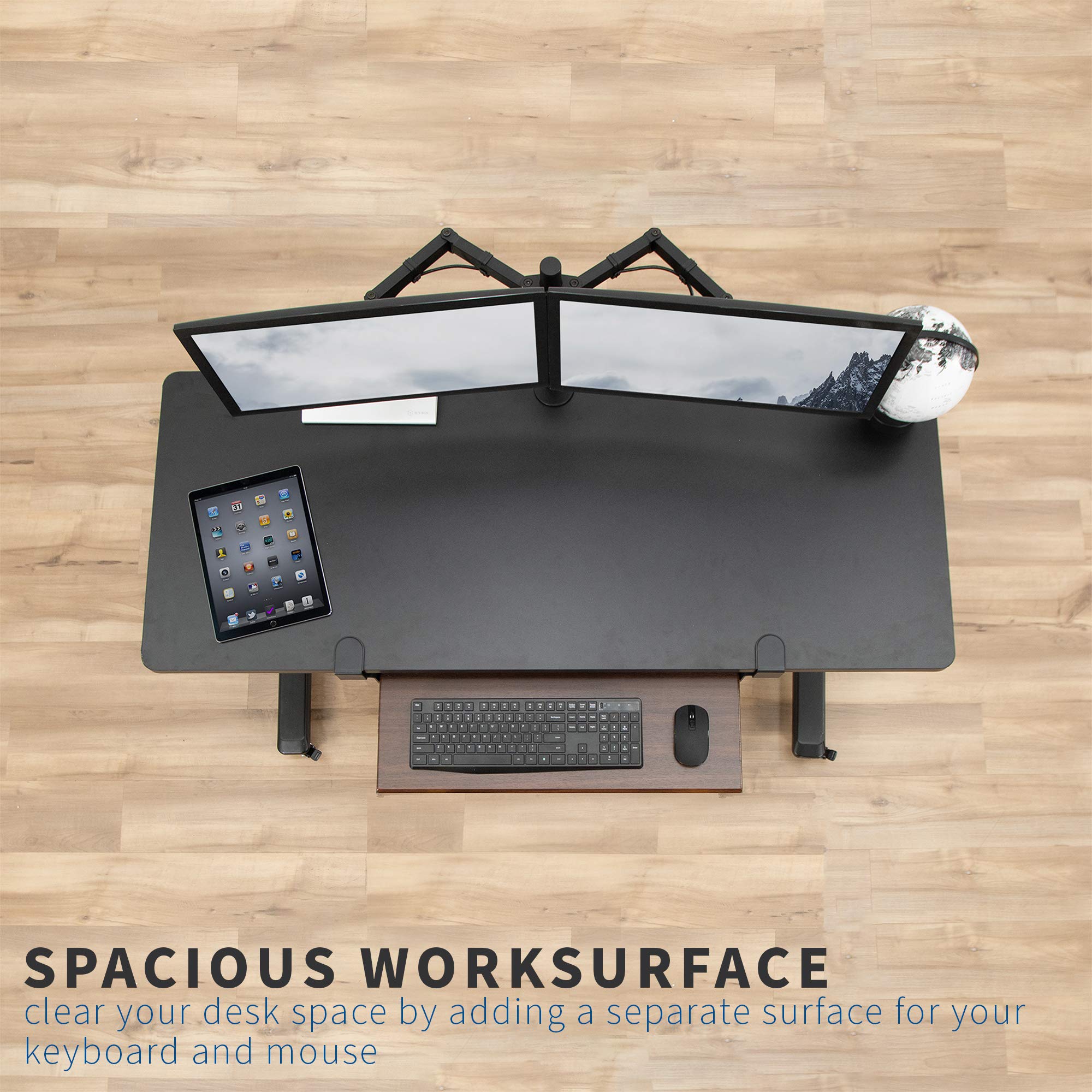 Large Clamp-on Computer Keyboard and Mouse Under Desk Slider Tray, 27 x 11 inch Pull Out Platform Drawer, Dark Wood, MOUNT-KB05D