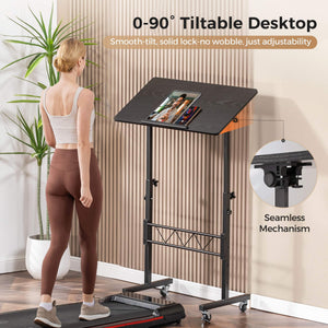 Standing Desk Adjustable Height & Tiltable Tabletop, Portable Stand Up Desk for Laptop, Mobile Folding Desk for Home Office Work and Walking Pad Treadmill, Height 30.7