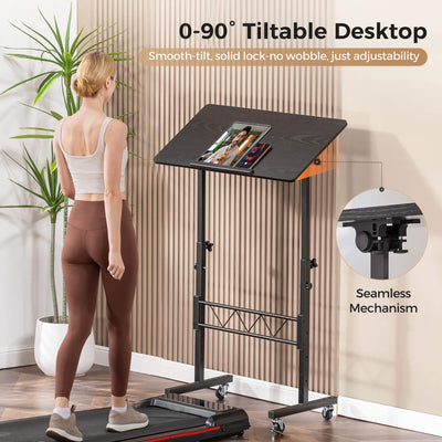 Standing Desk Adjustable Height & Tiltable Tabletop, Portable Stand Up Desk for Laptop, Mobile Folding Desk for Home Office Work and Walking Pad Treadmill, Height 30.7