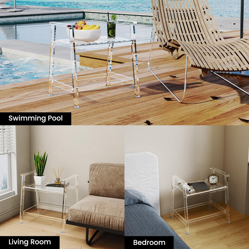 Acrylic Shower Chair with Arms - 23.62" Clear Shower Bench with Handle for Inside Shower Heavy Duty Shower Stool for Seniors Elderly Non-Slip Waterproof Indoor and Outdoor