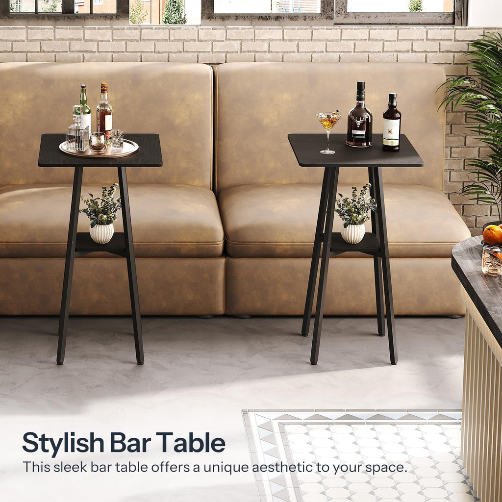 Bar Table, 2-Tier High Top Pub Table, Counter Height Table with Storage, Small Kitchen Dining Table, 36.6" High Bar Table for Living Room Party, Easy to Assemble, Black