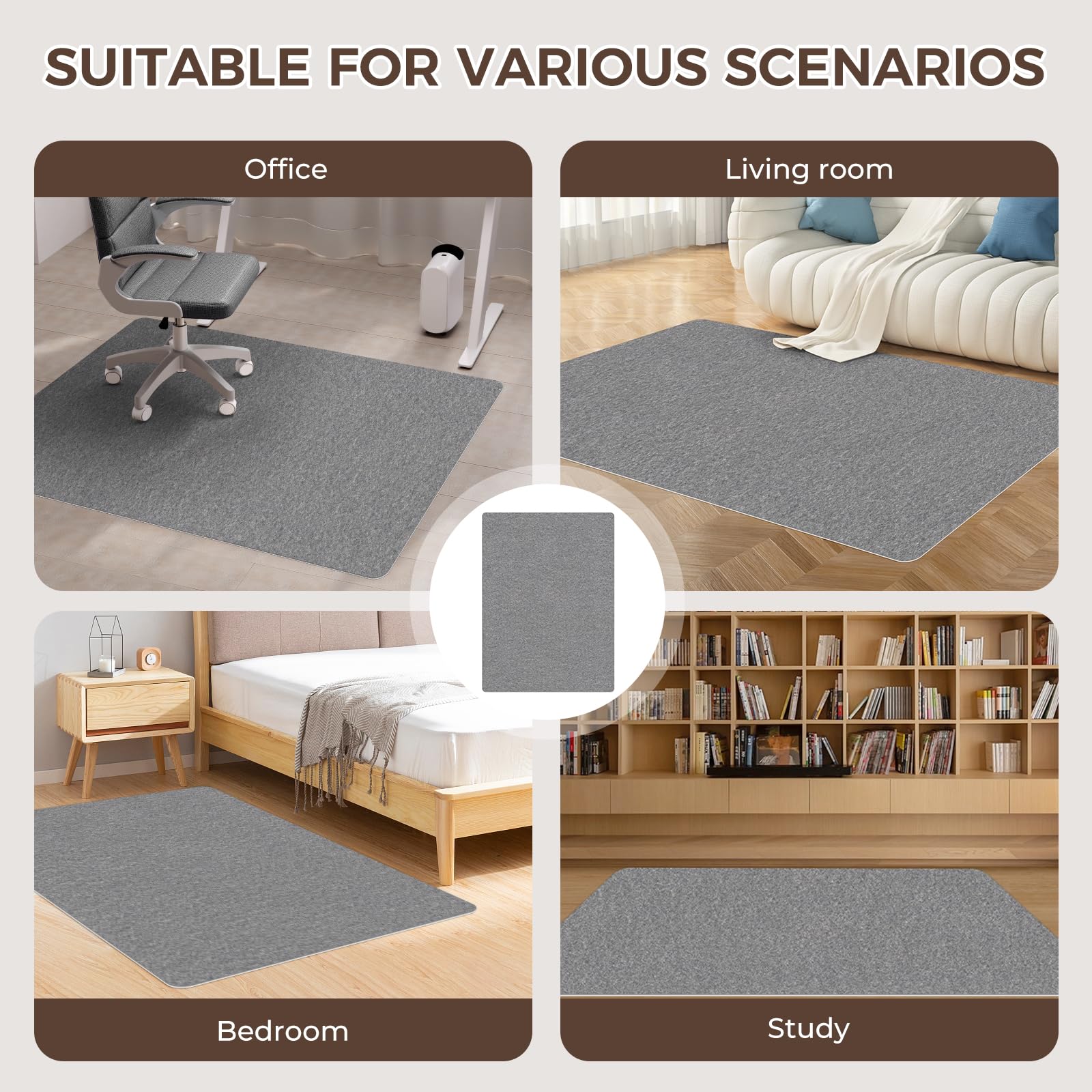 Office Chair Mat,Hard Floor Chair Mat Suitable for Hardwood and Tile Floors,Large Non-Slip Floor Protection Mat,Does Not Pill,Grey(40"x55")