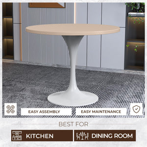 Mid-Century Modern 36 Inch Round Dining Table, MDF Wood Tabletop with White Steel Pedestal Base, Contemporary Kitchen & Dining Room Table, for Small Spaces (Light Natural)