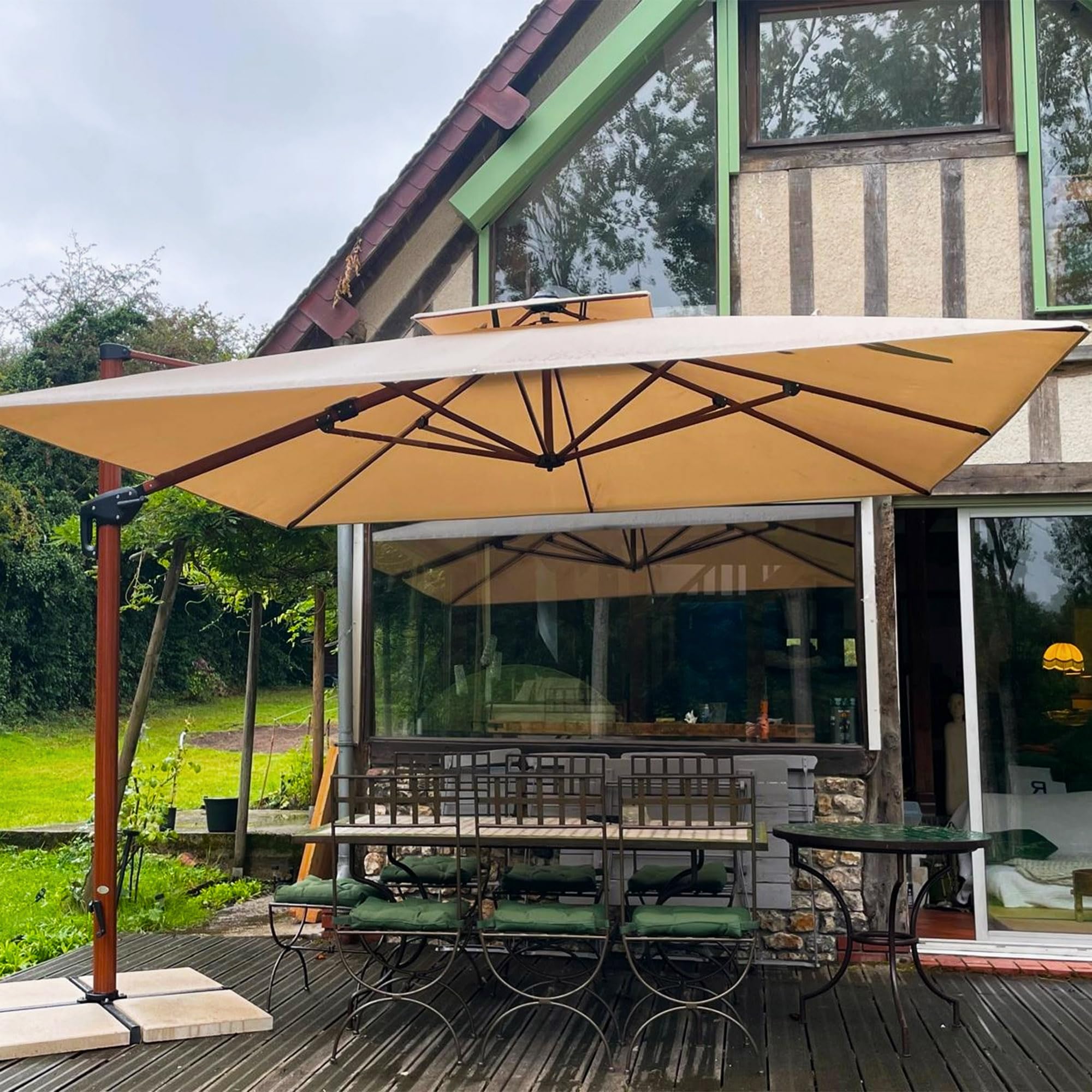 12ft Patio Umbrella Outdoor Square Umbrellas Large Cantilever Umbrella Windproof Offset Umbrellas Heavy Duty Sun Umbrella for Garden Deck Pool Patio, Beige